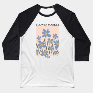 Abstract Flower Market Illustration, Blue Iris Flower Baseball T-Shirt